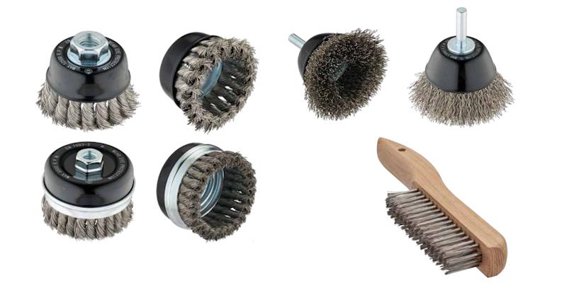 Assortment of stainless steel wire brushes for industrial use